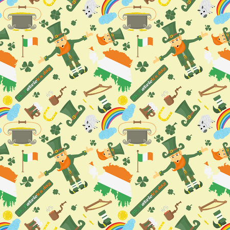 vector illustration seamless pattern Irish design for St. Patricks day holiday, drawn in flat styleのイラスト素材