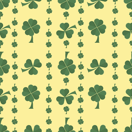 vector illustration seamless pattern clover leaves three and four leaves for St. Patricks day holiday, drawn in flat styleのイラスト素材