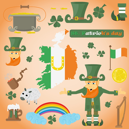vector illustration of Irish design elements for St. Patricks day holiday, drawn in flat styleのイラスト素材