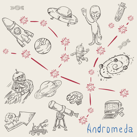 space vector coloring constellation with the name and illustrations on a scientific and fantastic themeのイラスト素材