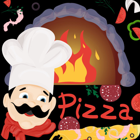 cover background illustration, on the theme of Italian pizza cuisine, for decoration and design vector EPS 10のイラスト素材