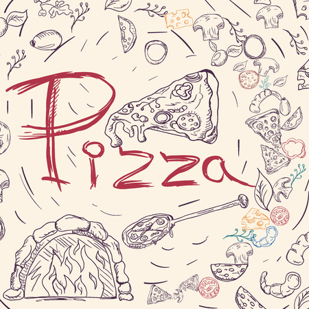 contour cover background illustration, on the theme of Italian pizza cuisine, for decoration and design sticker of ingredients vector EPS 10のイラスト素材