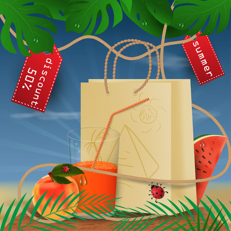 vector background illustration on tropical leaf backgroundのイラスト素材