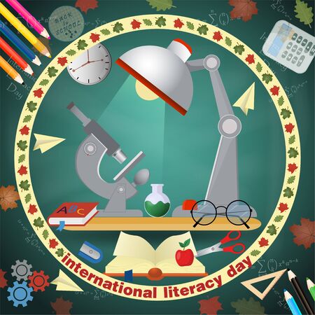 vector illustration design on school theme, international literacy day, back to school, flat styleのイラスト素材