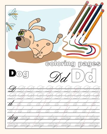 vector color illustration of the English alphabet page with animal drawings with a line for writing English letters EPS 10のイラスト素材