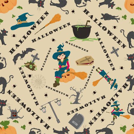 Halloween seamless pattern in the style of childrens illustration, for registration of a design at a gala event vector EPS 10のイラスト素材