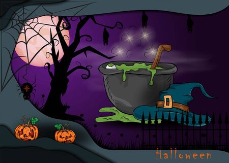 illustration on all saints day eve holiday theme, Halloween background design in 3D paper cut style, vector EPS 10のイラスト素材