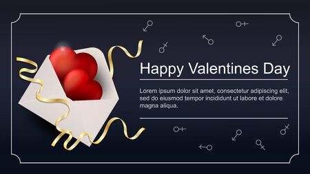 Valentines day greetings banner with space for text for postcard design decoration open mail envelope with red hearts top view vectorのイラスト素材