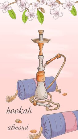 banner hookah with pillow nature plant almond branch fruit nuts flowers for decoration design vector