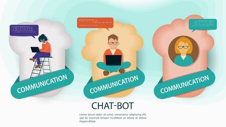set of three icons, stickers, stickers, women and men with laptop, for Website Or Mobile Apps Artificial Intelligence Concept, Flat Vector Illustrationのイラスト素材