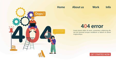 Illustration, Oops, 404 error page not found , Internet connection problems, small people using a...