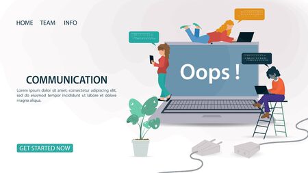 small people women, communicate in a virtual chat using technology , for a website or mobile applications, artificial intelligence concept, flat vector illustration of a cartoonのイラスト素材