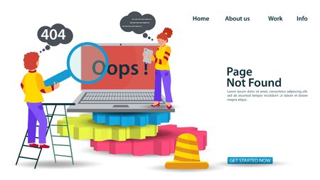 Banner Oops, 404 error page not found, Internet connection problems, Guy and girl standing near...