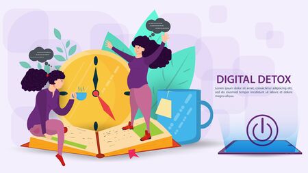 Digital detox, banner concept for web and mobile sites, Two girls, one pregnant, communicate live with each other, flat vector illustrationのイラスト素材