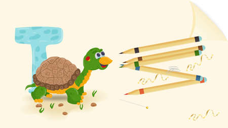 illustration of banner layout, English alphabet for learning the alphabet letter V, vulture leaf paper with colored pencilsのイラスト素材