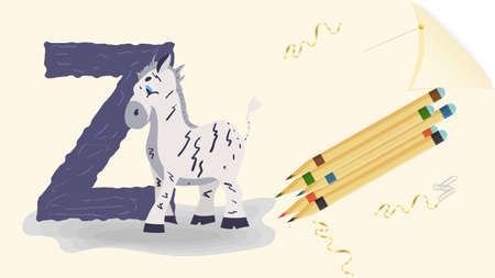 set of 2, isolated icons, English alphabet, for learning the alphabet, color flat and contour doodlesのイラスト素材