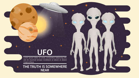Flying saucer UFO abducts animal a cow, a beam of light on the background of the planets, flat...