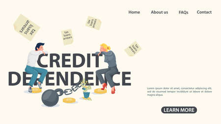 A hand presses a coin in the phone, the concept of credit dependence in the world, an illustration in a flat style for designのイラスト素材