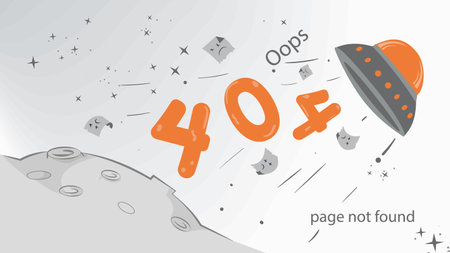 error 404 illustration for design design, flying saucer steals big numbers in space