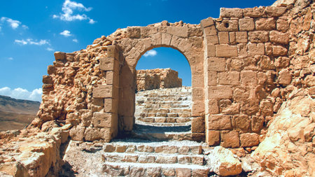 Shattered the gateway to the ruins of the fortress of Masada in Israelの写真素材