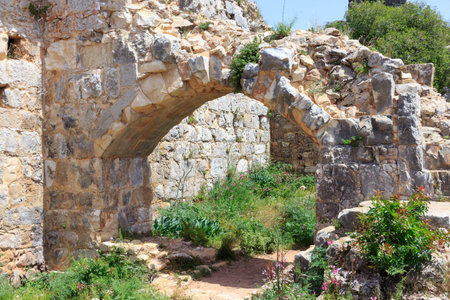 Montfort Castle ruins in northern Israel. Arched passageway through the halls.の写真素材