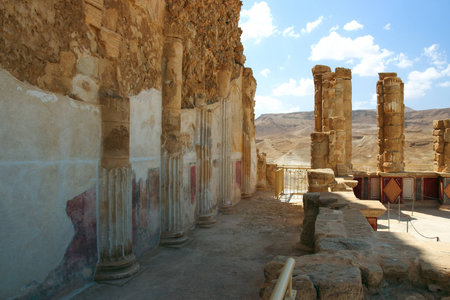 Inside the ruins of the fortress of Masada in Israelの写真素材