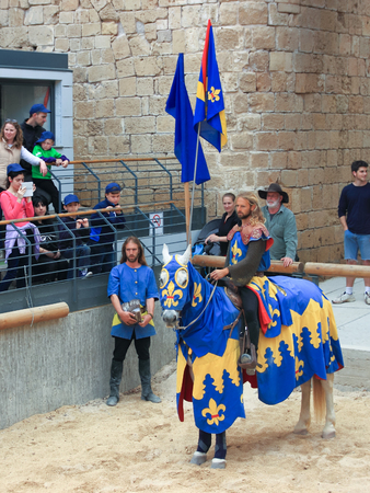 Old Acre, Israel - April 09, 2015: Theatrical knight tournament in Old Acre, Israelのeditorial素材