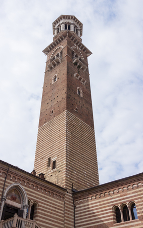 Clock tower Torre dei Lamberti in Verona, Italyのeditorial素材