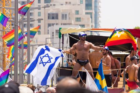 Tel Aviv, Israel, June 03, 2016: Members of the traditional yearly pride parade poses for the photographer in Tel Aviv, Israelのeditorial素材
