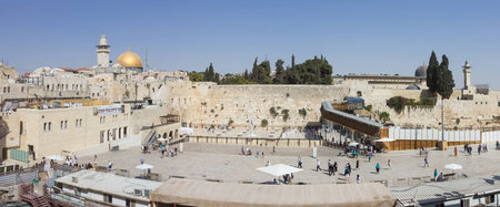 Jerusalem, Israel, October 03, 2016: Panorama of remnant of the ancient wall of the Temple courtyard, a sacred site of Jewish prayer and pilgrimage in Jerusalem, Israelのeditorial素材