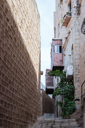 Quiet street in old city Yafo, Israelの写真素材