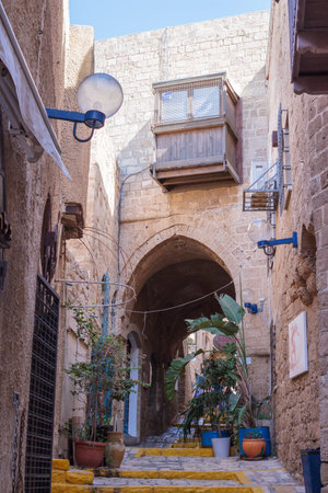 Quiet street in old city Yafo, Israelの写真素材