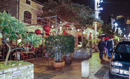 Haifa, Israel - December 16, 2016 : Holiday decorations street for Christmas in the German Colony in Haifa, Israelのeditorial素材