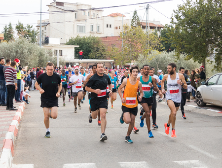 Mi'ilya, Israel - December 23, 2016 : Start of the annual Christmas race for adults in the village in Mi'ilya, Israelのeditorial素材