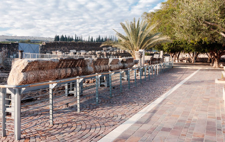 Remains of the White Synagogue in Capernaum (Cafarnaum).の写真素材
