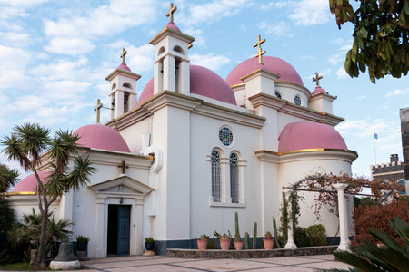 Greek Orthodox monastery of the twelve apostles in Capernaum (Cafarnaum).の写真素材