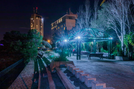 Pergola on Louis Promenade  at night Haifa, Israelの写真素材