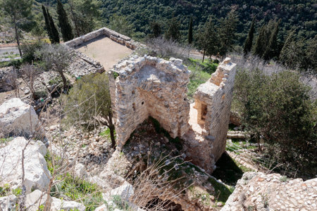 Remains of walls and buildings in the Yehiam fortress.Yehiam is situated next to the ruins of the Ottoman-era castle of Jiddin, built on top of the 13th-century Crusader castle of Judin.の写真素材