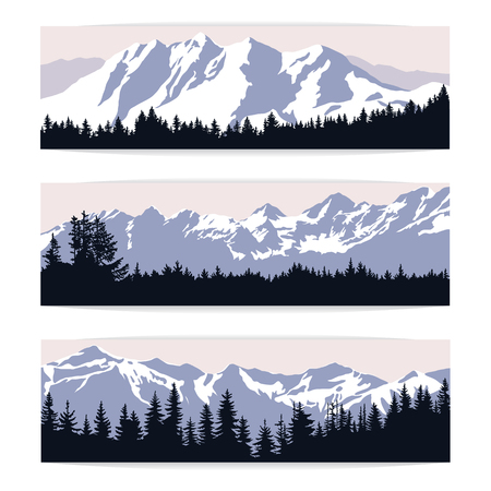 Set Of Three Landscape Banners With Silhouettes Of Cold Distant