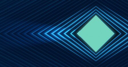 Abstract background with biscay green diamond. Classic blue diamond-shaped rings around like tunnel. Light illumination and soft glow. Copyspace for logo, banner. Clean futuristic design. CG renderの写真素材
