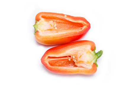 Two halves of sweet pepper isolated on a white backgroundの写真素材