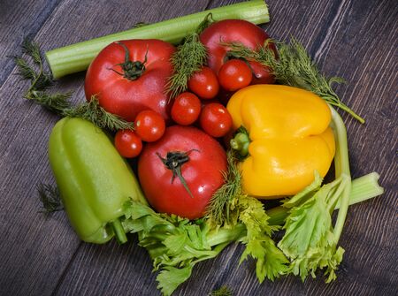 Raw vegetables for saladの写真素材