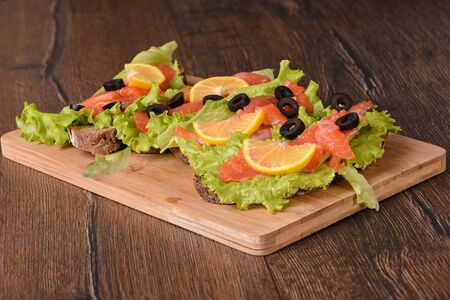 Sandwiches with red fishの写真素材