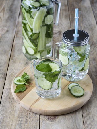 Rustic style. Cucumber waterの写真素材