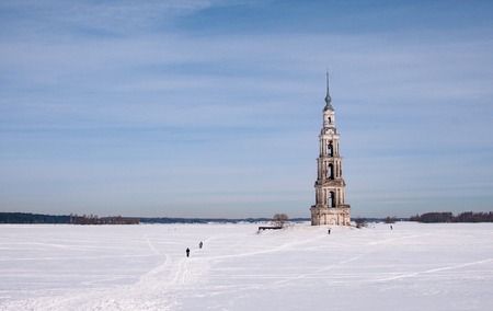 Belfry of a ruined church in the city of Kalyazin on the Volga Riverの写真素材