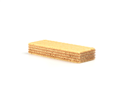 Waffle dessert with peanut butter isolated on white background. Concept sweet dessert. Copy spaceの写真素材