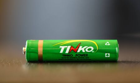 Moscow, Russian Federation - April 24, 2019: A tinko AAA battery. Shenzhen Tinko Battery Co. Ltd is...