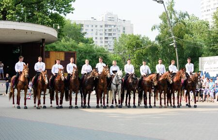 Moscow, Russia - June 09, 2019. Demonstration performances of cadets of the Kremlin riding school.