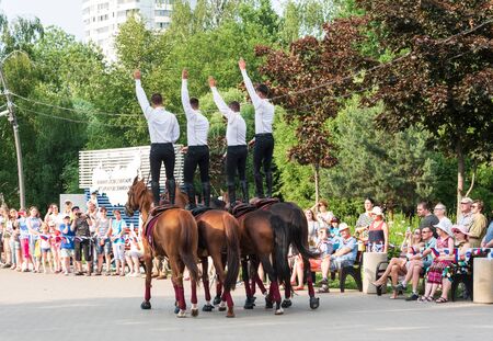 Moscow, Russia - June 09, 2019. Demonstration performances of cadets of the Kremlin riding school.のeditorial素材