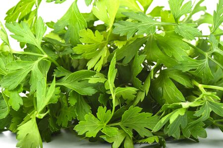 Fresh ripe parsley leaves isolated over white background.の写真素材